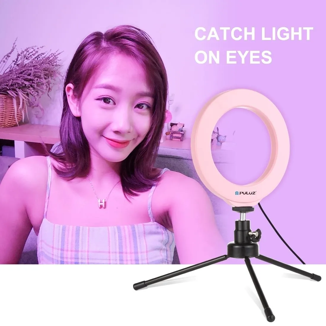 10 Mode RGBW LED Ring Light with Tripod & Ball Head | 4.7-Inch Curved Surface | Pink