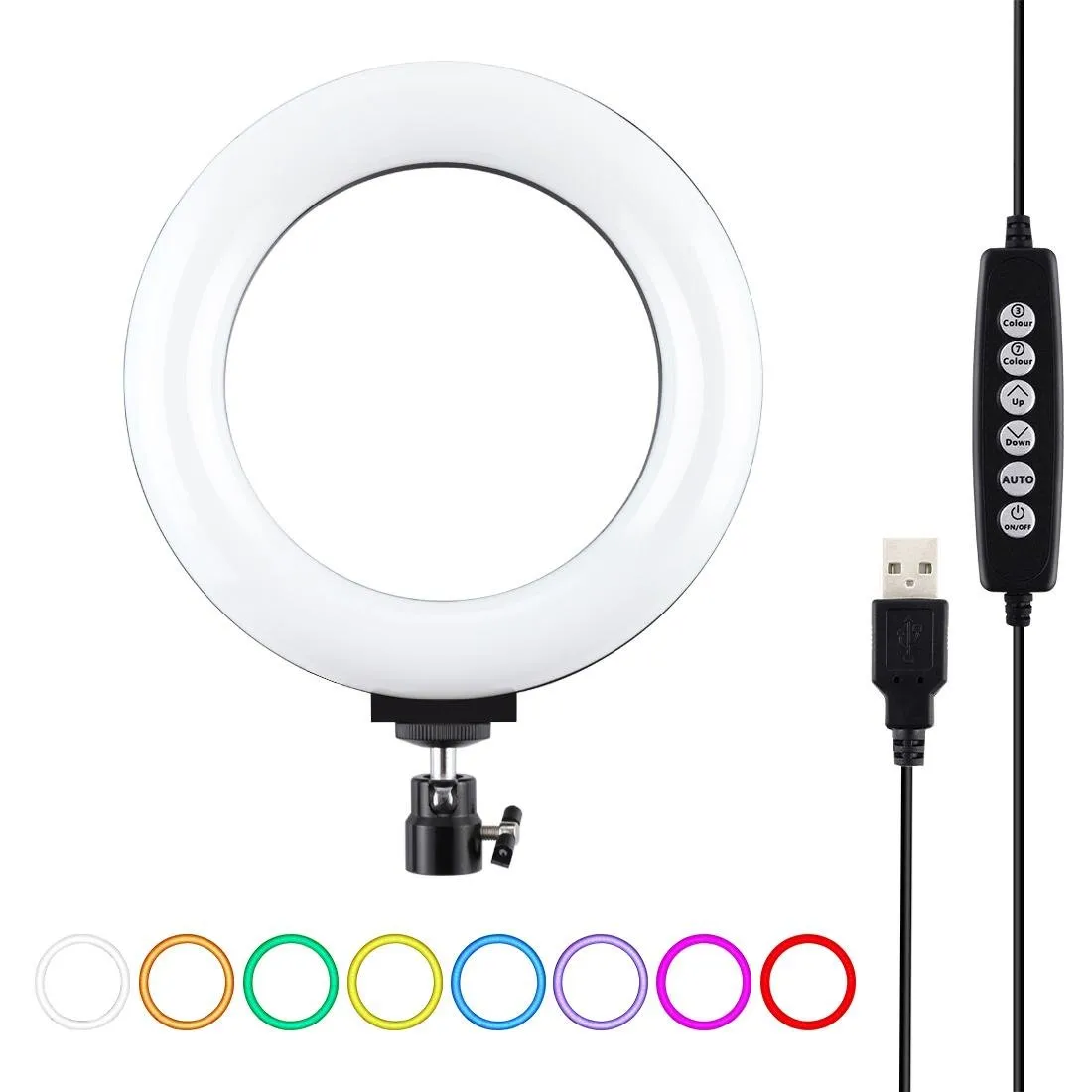 10 Mode USB LED Ring Light with Tripod & Ball Head | 6.2-Inch Diameter | Black