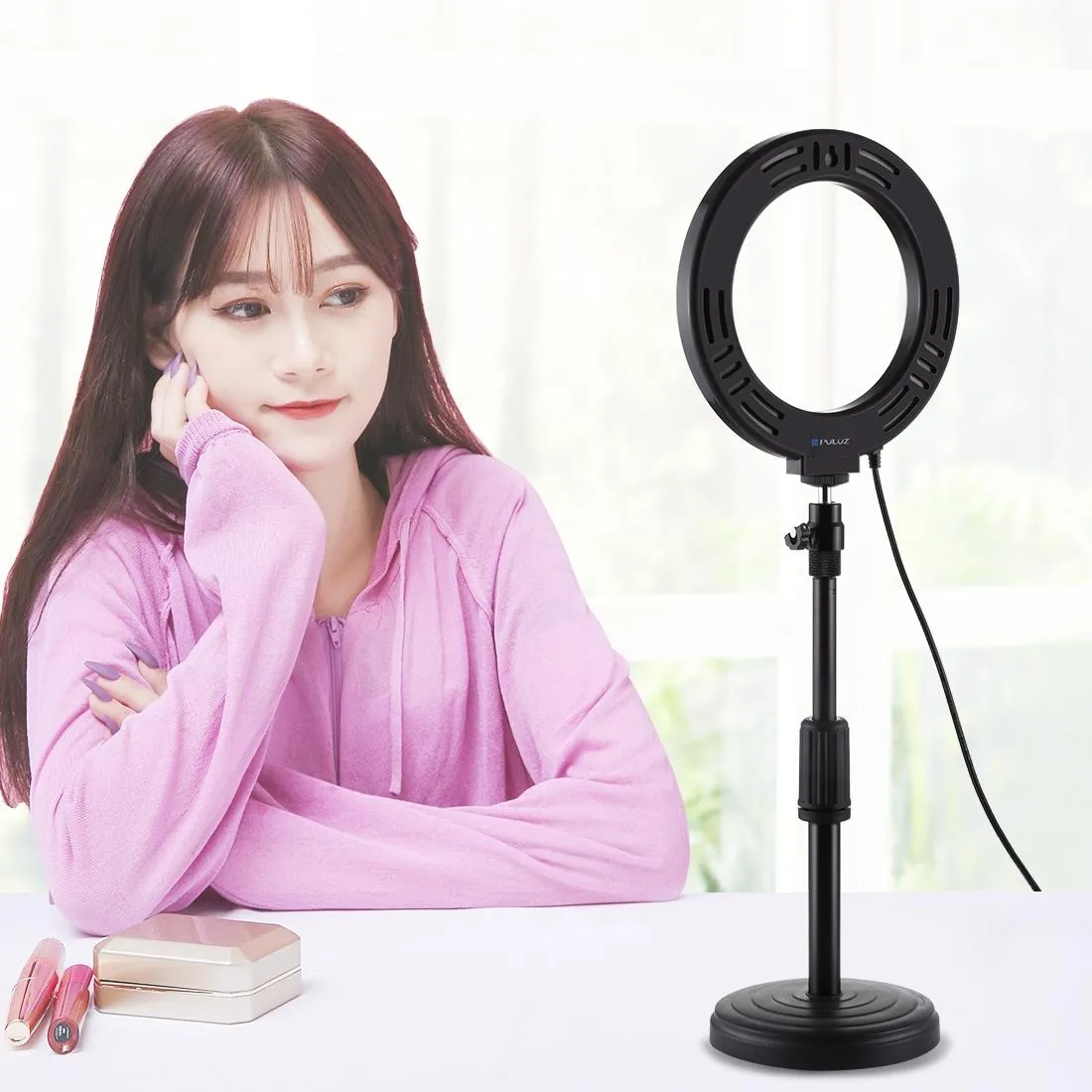 10 Mode USB LED Ring Light with Tripod & Ball Head | 6.2-Inch Diameter | Black