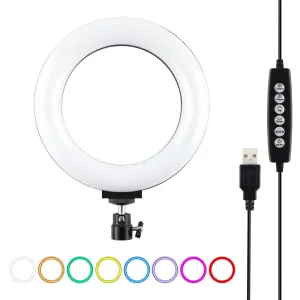 10 Mode USB LED Ring Light with Tripod & Ball Head | 6.2-Inch Diameter | Black