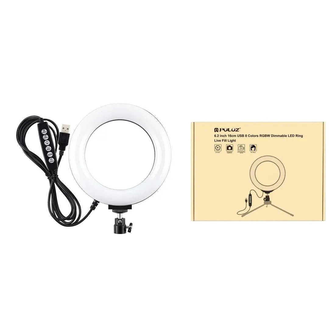 10 Mode USB LED Ring Light with Tripod & Ball Head | 6.2-Inch Diameter | Black