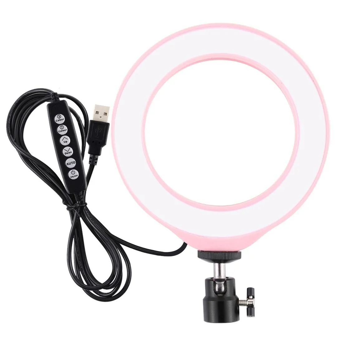 10-Mode USB LED Ring Light | With Tripod & Ball Head | 6.2 Inch Diameter | Pink