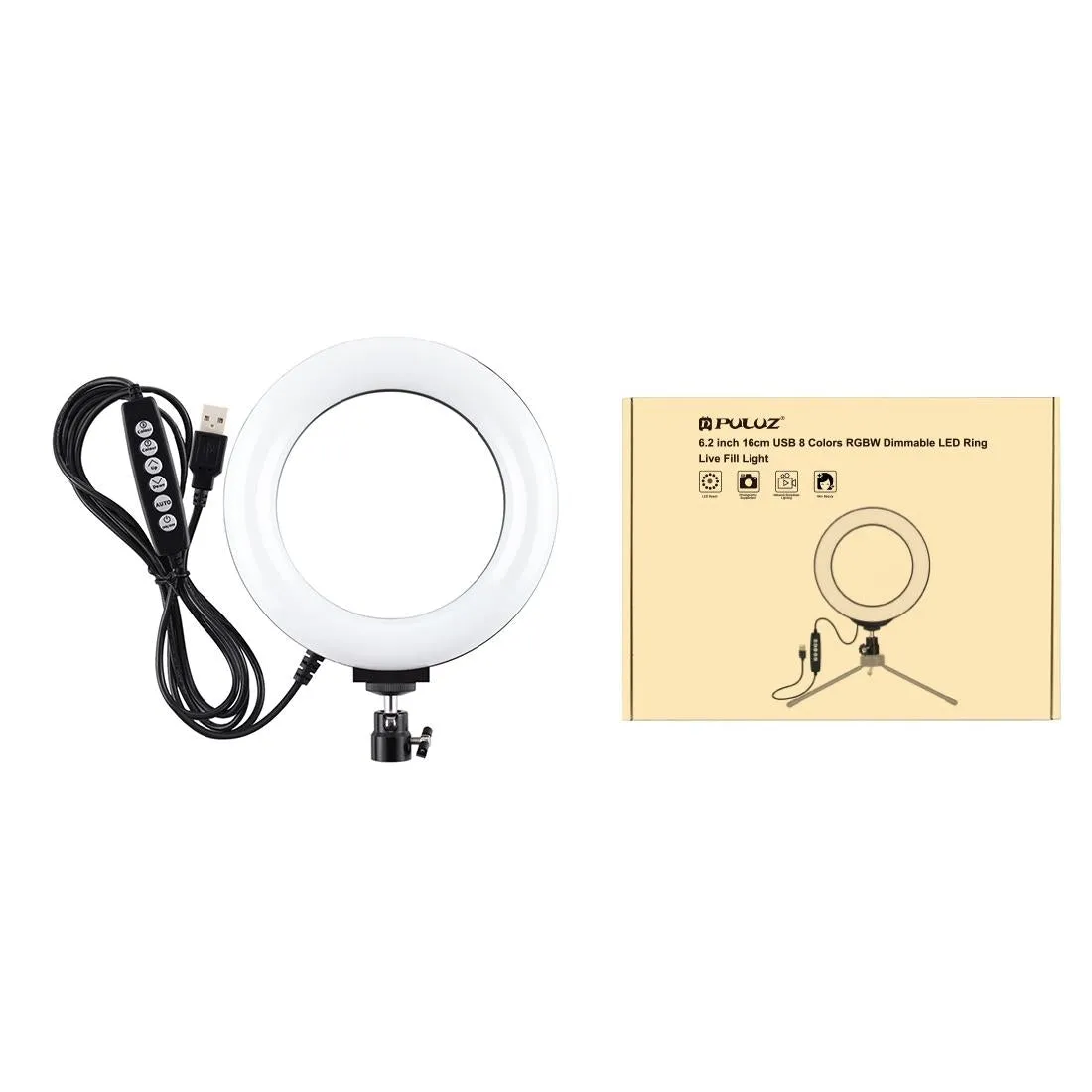 10-Mode USB LED Ring Light | With Tripod & Ball Head | 6.2 Inch Diameter | Pink