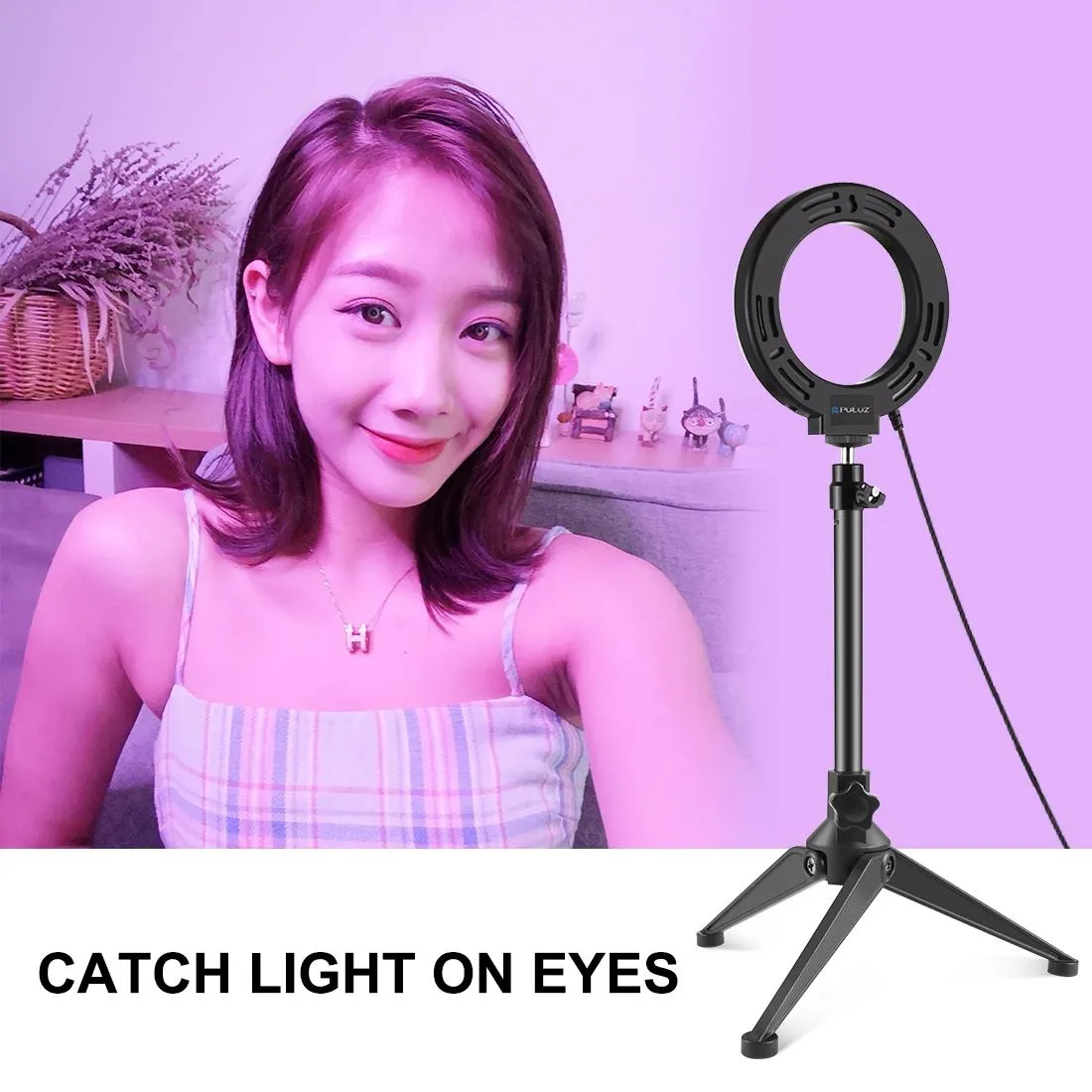 10 Mode USB LED Ring Light with Tripod Mount & Cold Shoe Ball Head | 4.7-Inch Diameter
