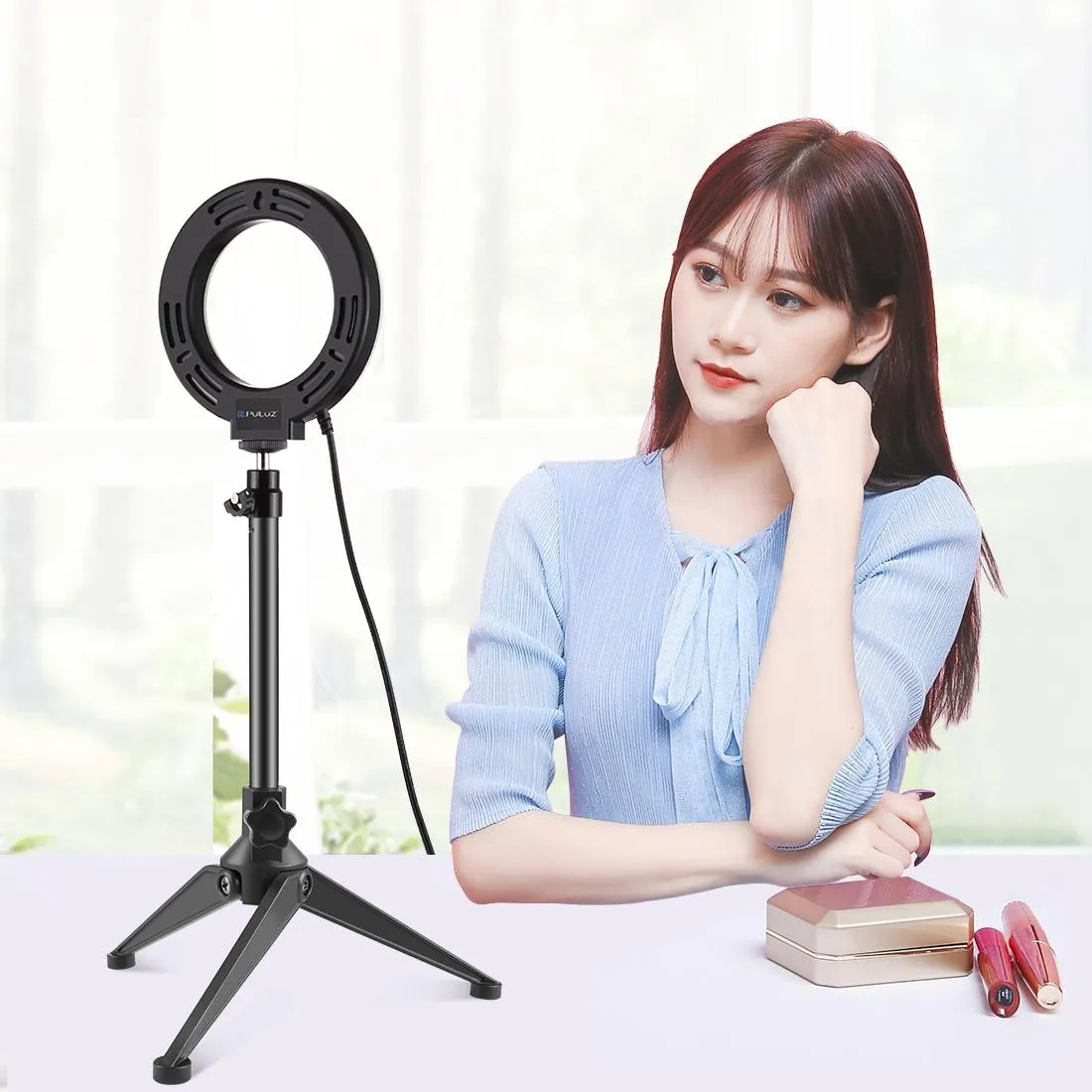 10 Mode USB LED Ring Light with Tripod Mount & Cold Shoe Ball Head | 4.7-Inch Diameter