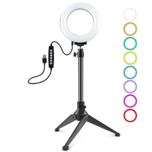 10 Mode USB LED Ring Light with Tripod Mount & Cold Shoe Ball Head | 4.7-Inch Diameter