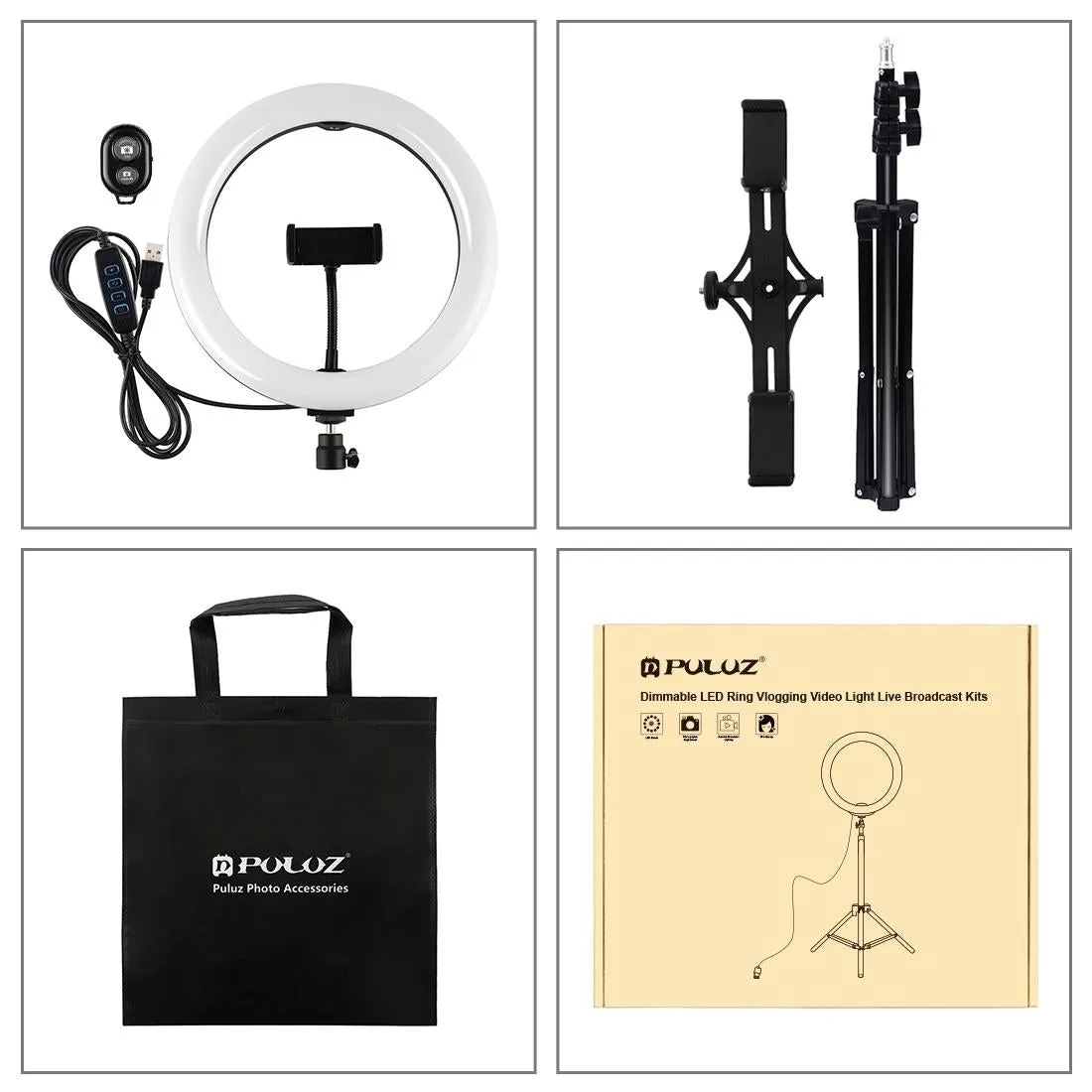 10.2 LED Ring Light with Tripod & Dual Phone Brackets | USB Dimmable | Dual Colour Temperature Selfie Remote | Black