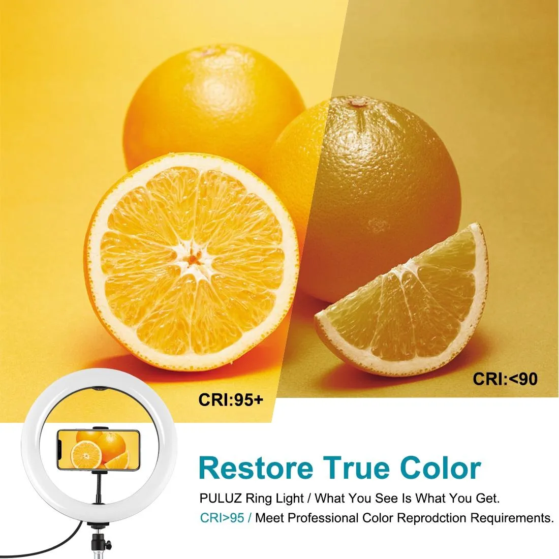 10.2 LED Ring Light with Tripod & Dual Phone Brackets | USB Dimmable | Dual Colour Temperature Selfie Remote | Black