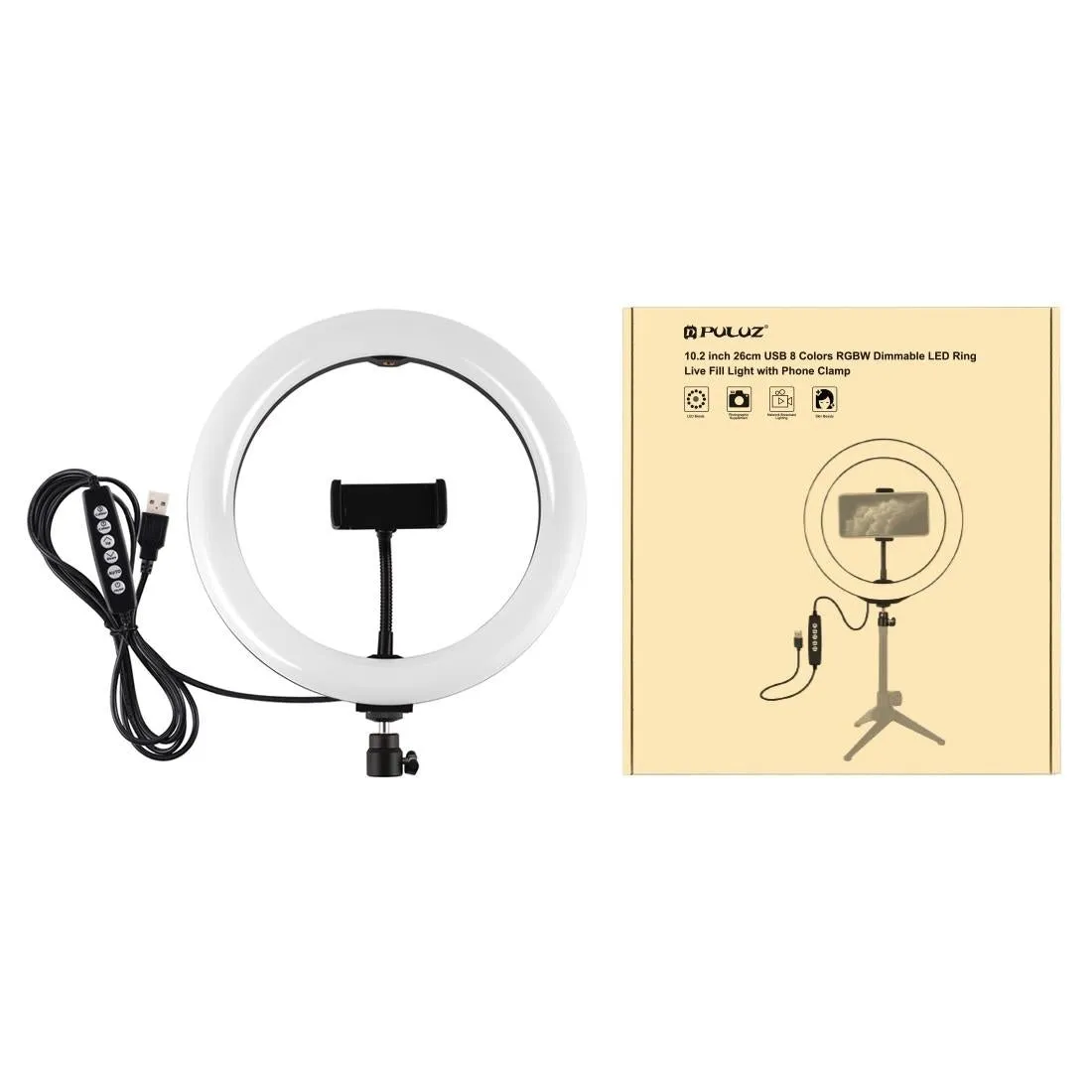 10.2" USB LED Ring Light with 10 Modes | Cold Shoe Tripod & Phone Clamp | Pink