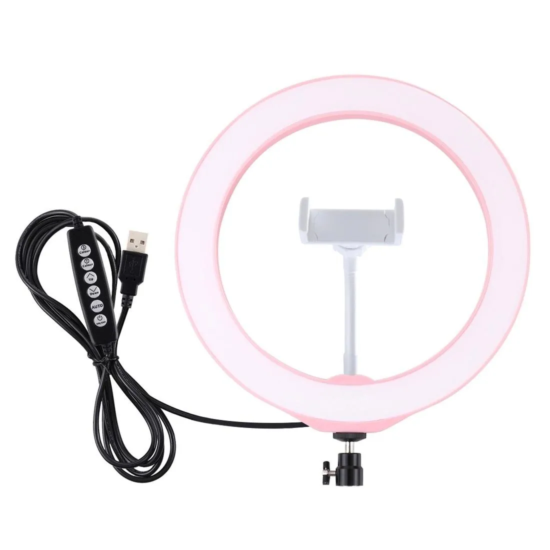 10.2" USB LED Ring Light with 10 Modes | Cold Shoe Tripod & Phone Clamp | Pink