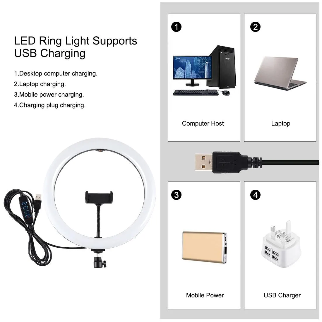 11.8" LED Ring Light with Tripod & Dual Phone Brackets | USB | 3 Modes | Dual Colour Temperature | Vlogging & Live Broadcast Kit