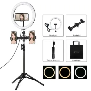 11.8" LED Ring Light with Tripod & Dual Phone Brackets | USB | 3 Modes | Dual Colour Temperature | Vlogging & Live Broadcast Kit