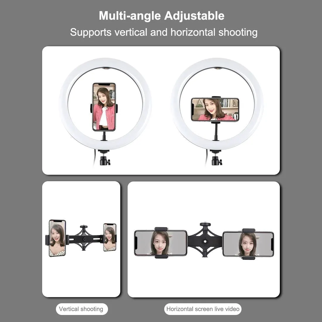 11.8" LED Ring Light with Tripod & Dual Phone Brackets | USB | 3 Modes | Dual Colour Temperature | Vlogging & Live Broadcast Kit