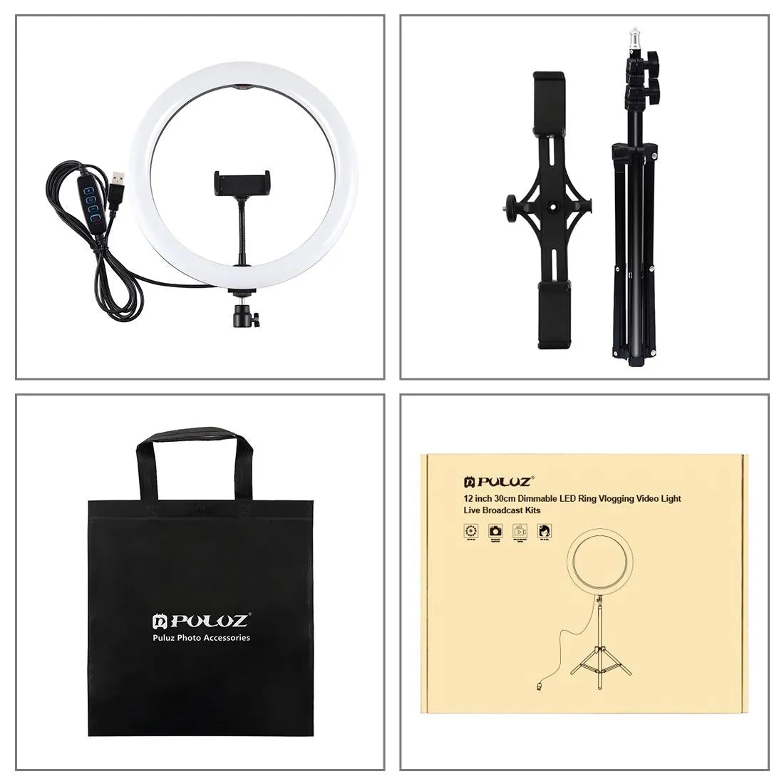 11.8" LED Ring Light with Tripod & Dual Phone Brackets | USB | 3 Modes | Dual Colour Temperature | Vlogging & Live Broadcast Kit
