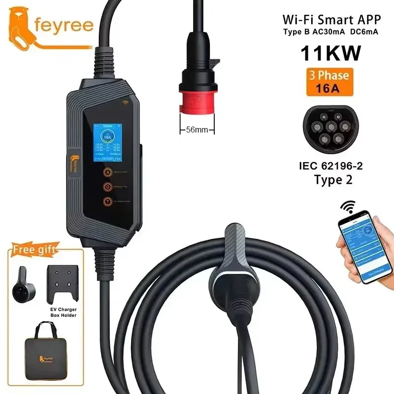 11KW Portable EV Charger with Wi-Fi & App Control