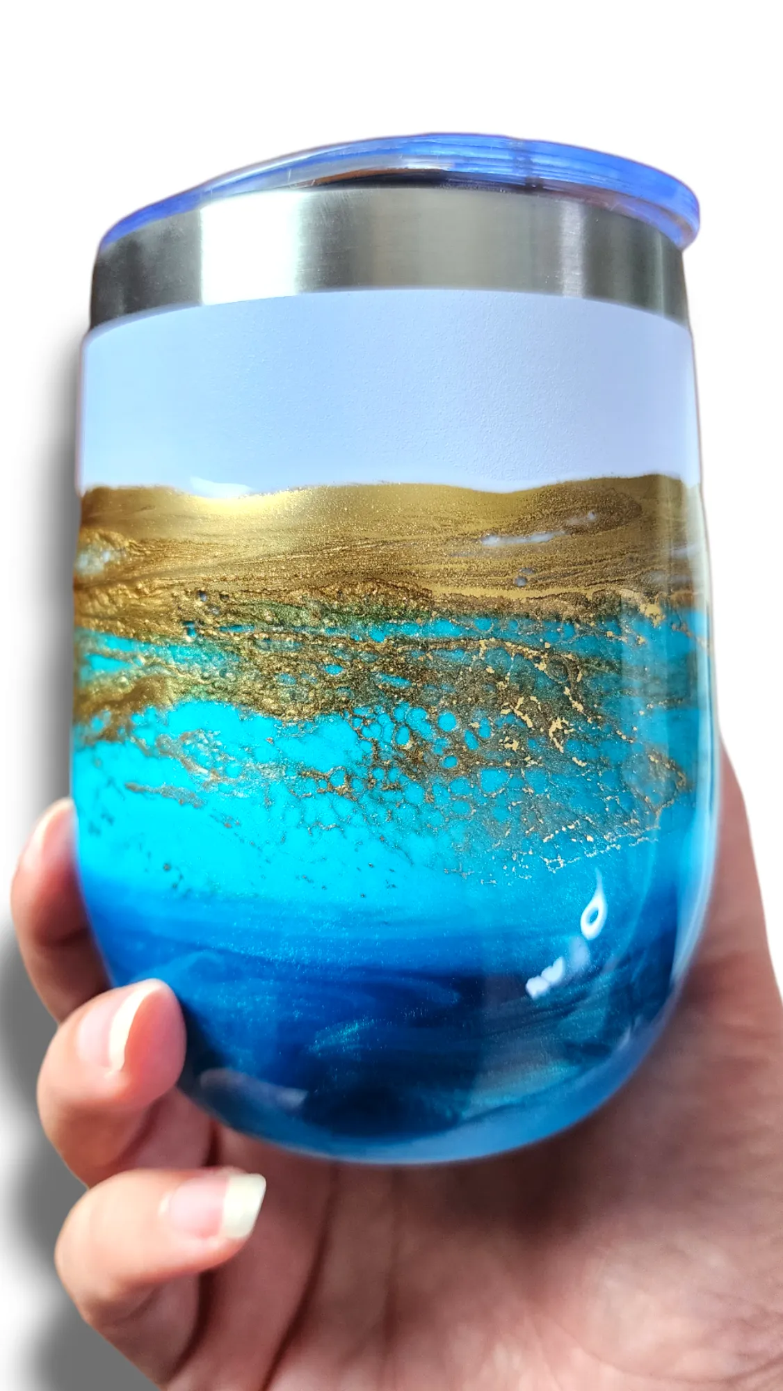 12oz. Blue & Gold Tumbler - White Base