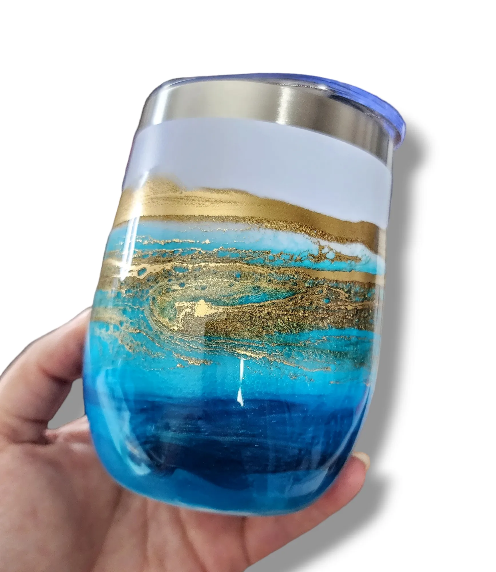 12oz. Blue & Gold Tumbler - White Base
