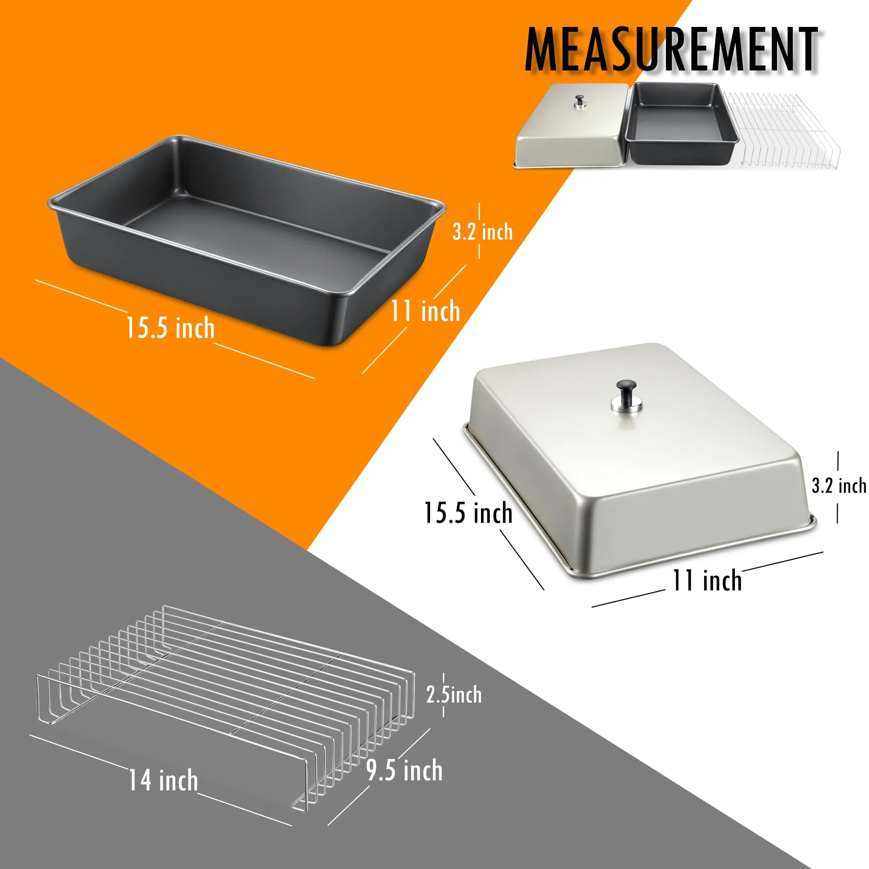 15.5" x 11" Rectangular Melting Dome/Basting Cover/Grill Prep Tray with Nonstick Coating Set of 2, Griddle Warming Rack, Flat Top Grill Accessories Kit for Indoor & Outdoor Cooking, Dishwasher Safe