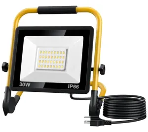 3000LM LED Work Lights - 30W Portable Flood Light with 10ft Cord and Plug - IP66 Waterproof Outdoor Flood Lights - Adjustable Working Lights for Job Site Workshop Garage Construction Site Lighting