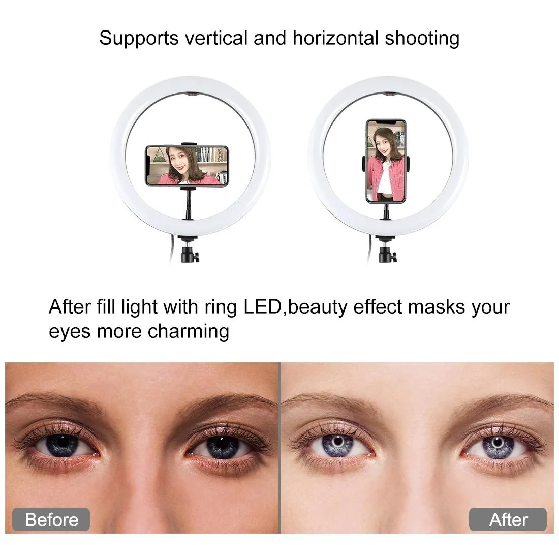 30cm Curved Surface LED Ring Light with Tripod & Phone Clamp | 10 Modes 8 Colours | USB Powered