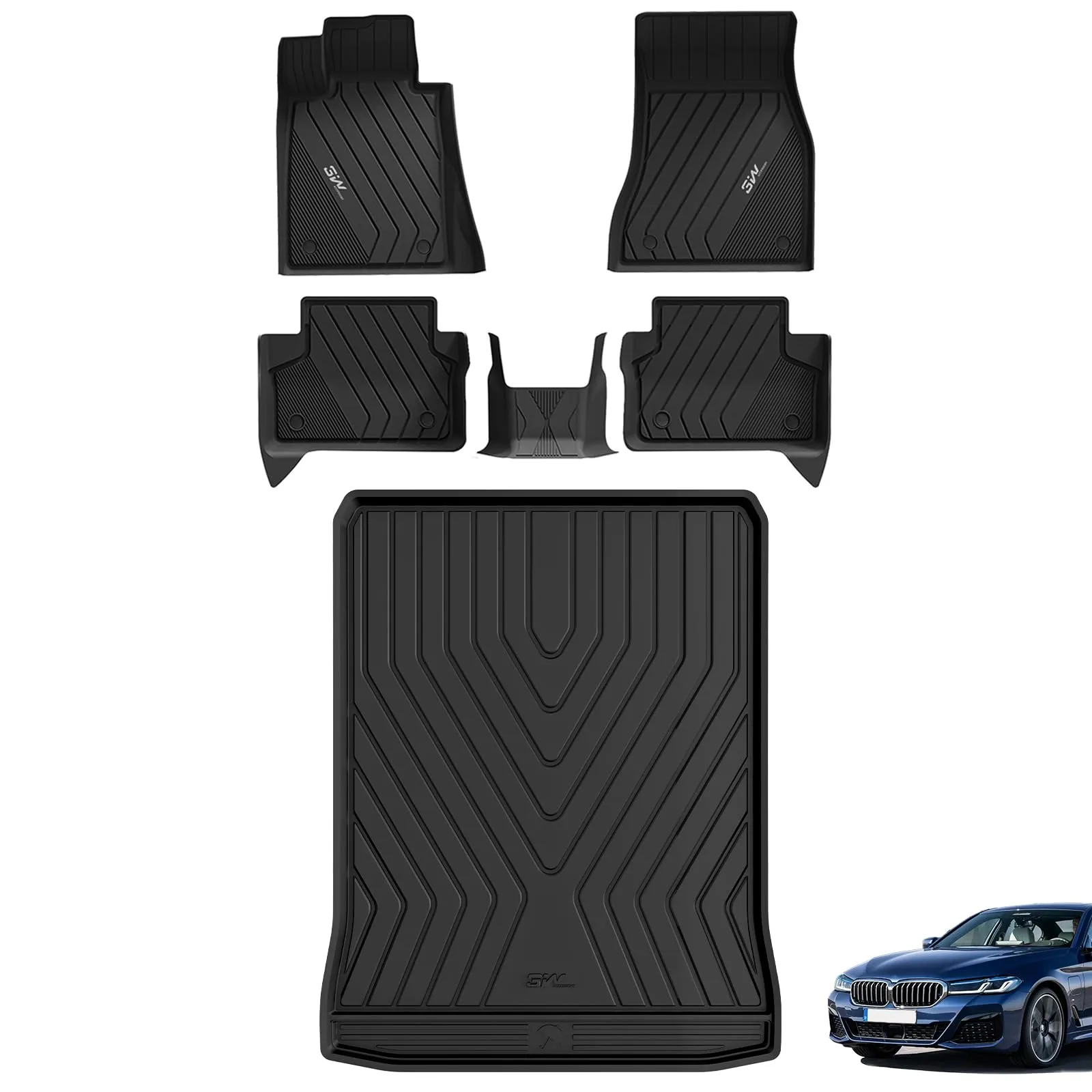 3W BMW 5 Series 2017-2023 G30 Custom Floor Mats Cargo Liner TPE Material & All-Weather Protection