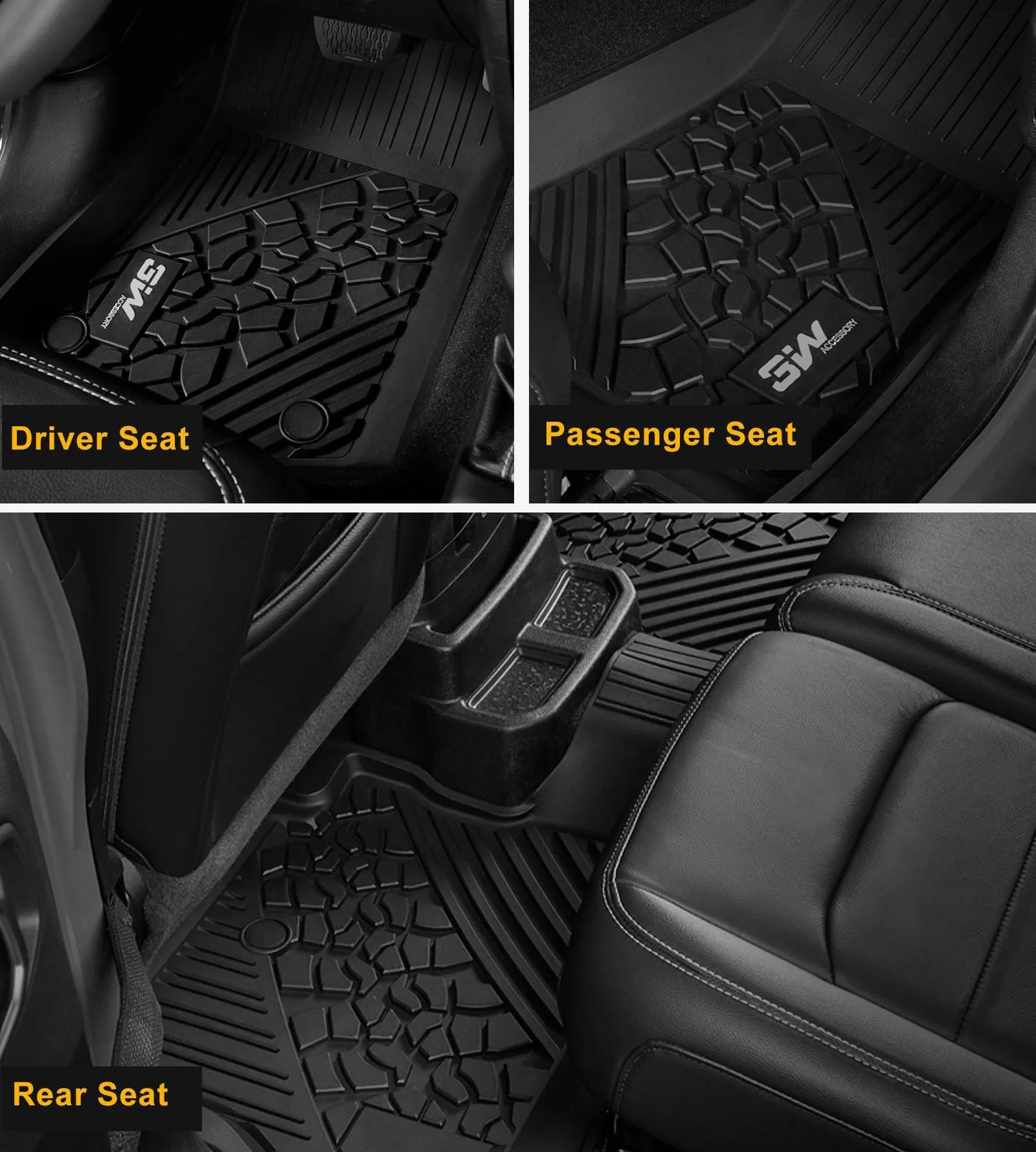 3W Jeep Wrangler JKU 2013-2018 Unlimited 4 Door Only Custom Floor Mats TPE Material & All-Weather Protection