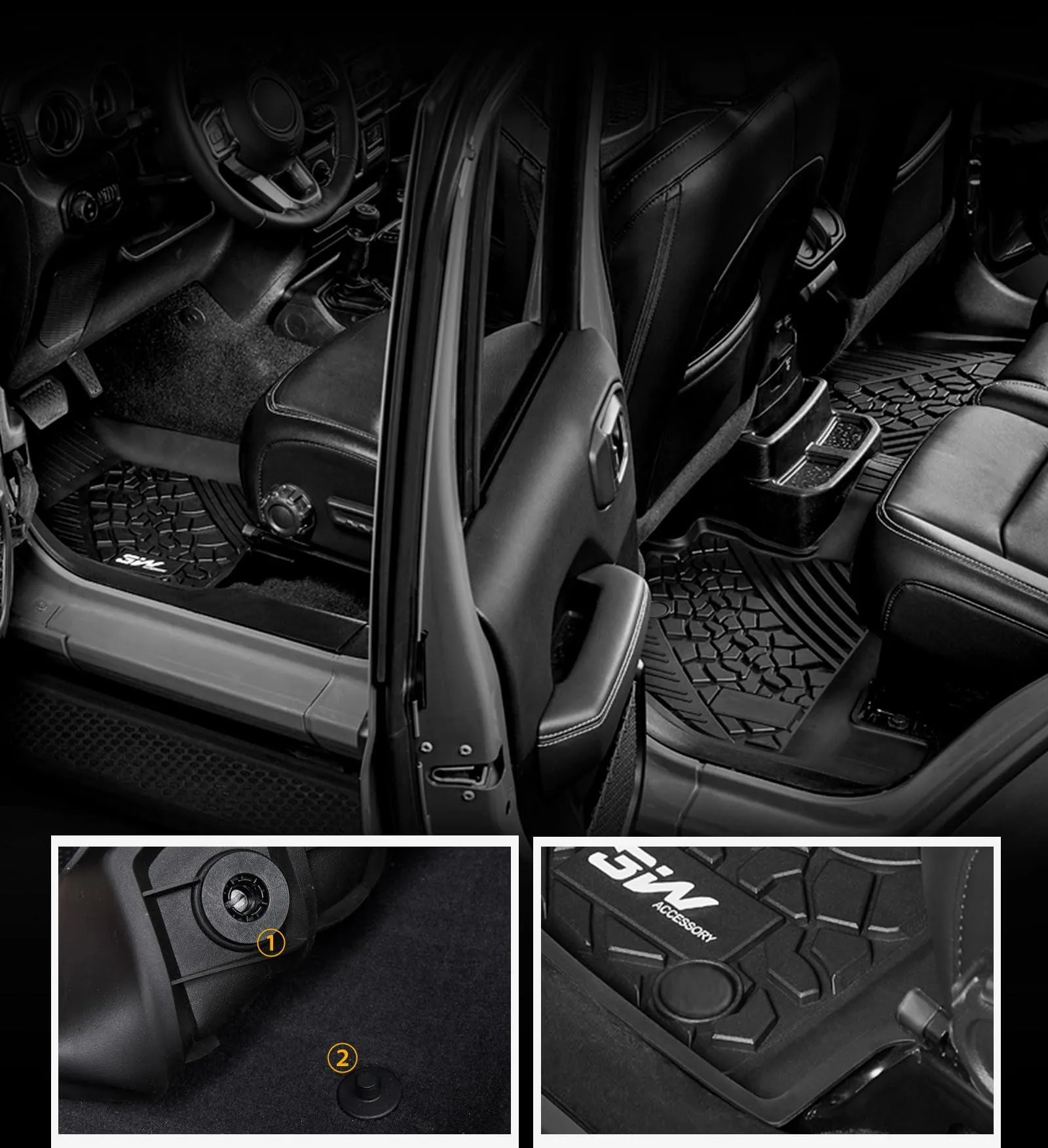 3W Jeep Wrangler JKU 2013-2018 Unlimited 4 Door Only Custom Floor Mats TPE Material & All-Weather Protection