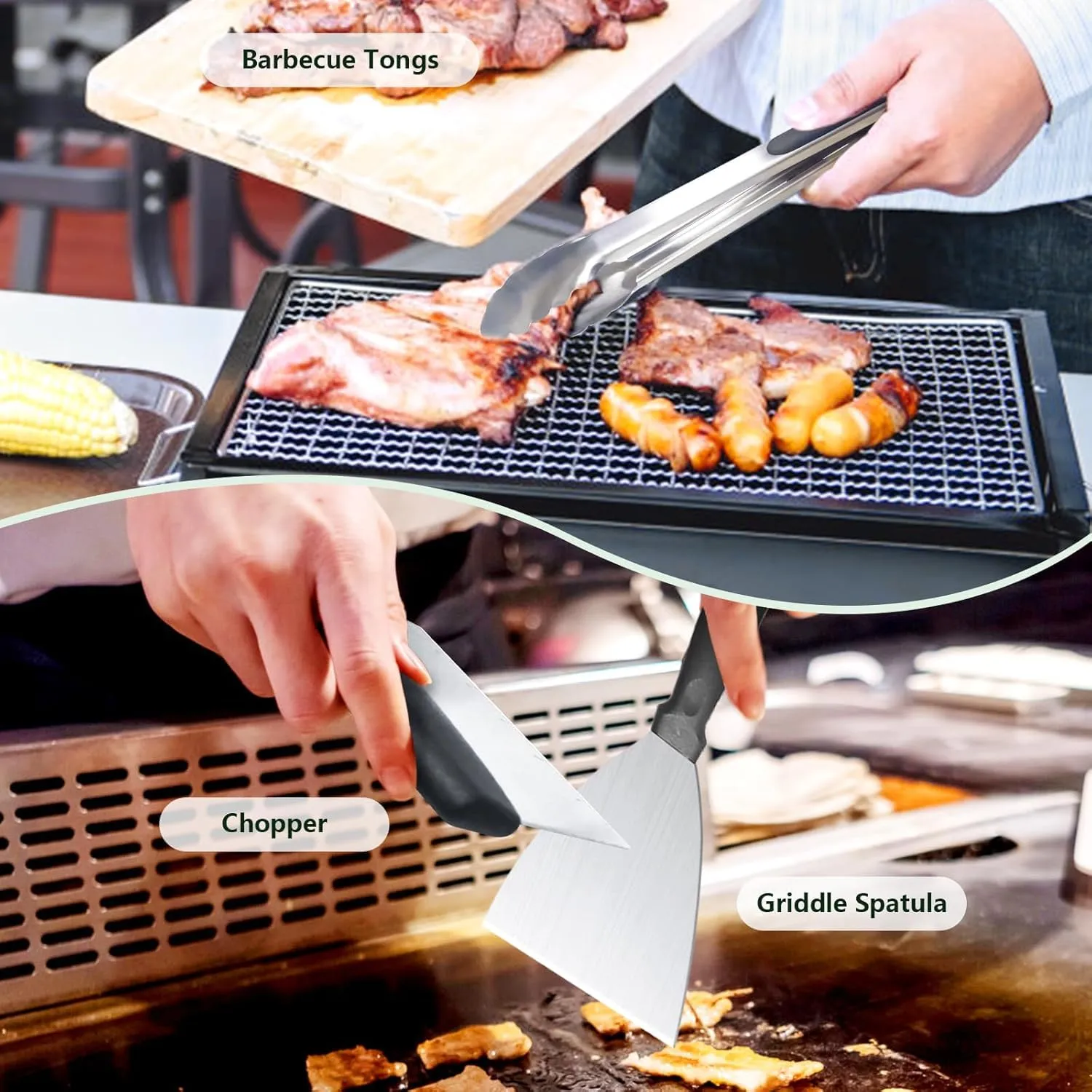 45PCS Griddle Accessories Kit, Flat Top Grill Accessories for Blackstone and Camp Chef, Griddle Spatula Set with Enlarged Spatulas, Basting Cover, Scraper, for Outdoor, Beach, Party