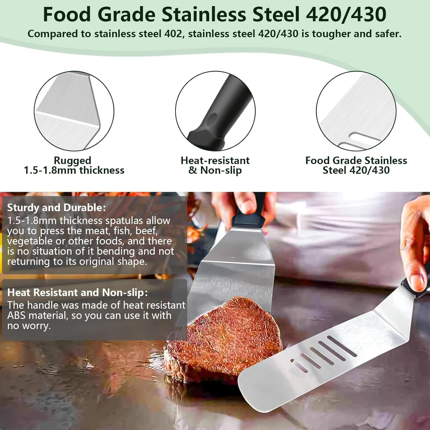 45PCS Griddle Accessories Kit, Flat Top Grill Accessories for Blackstone and Camp Chef, Griddle Spatula Set with Enlarged Spatulas, Basting Cover, Scraper, for Outdoor, Beach, Party