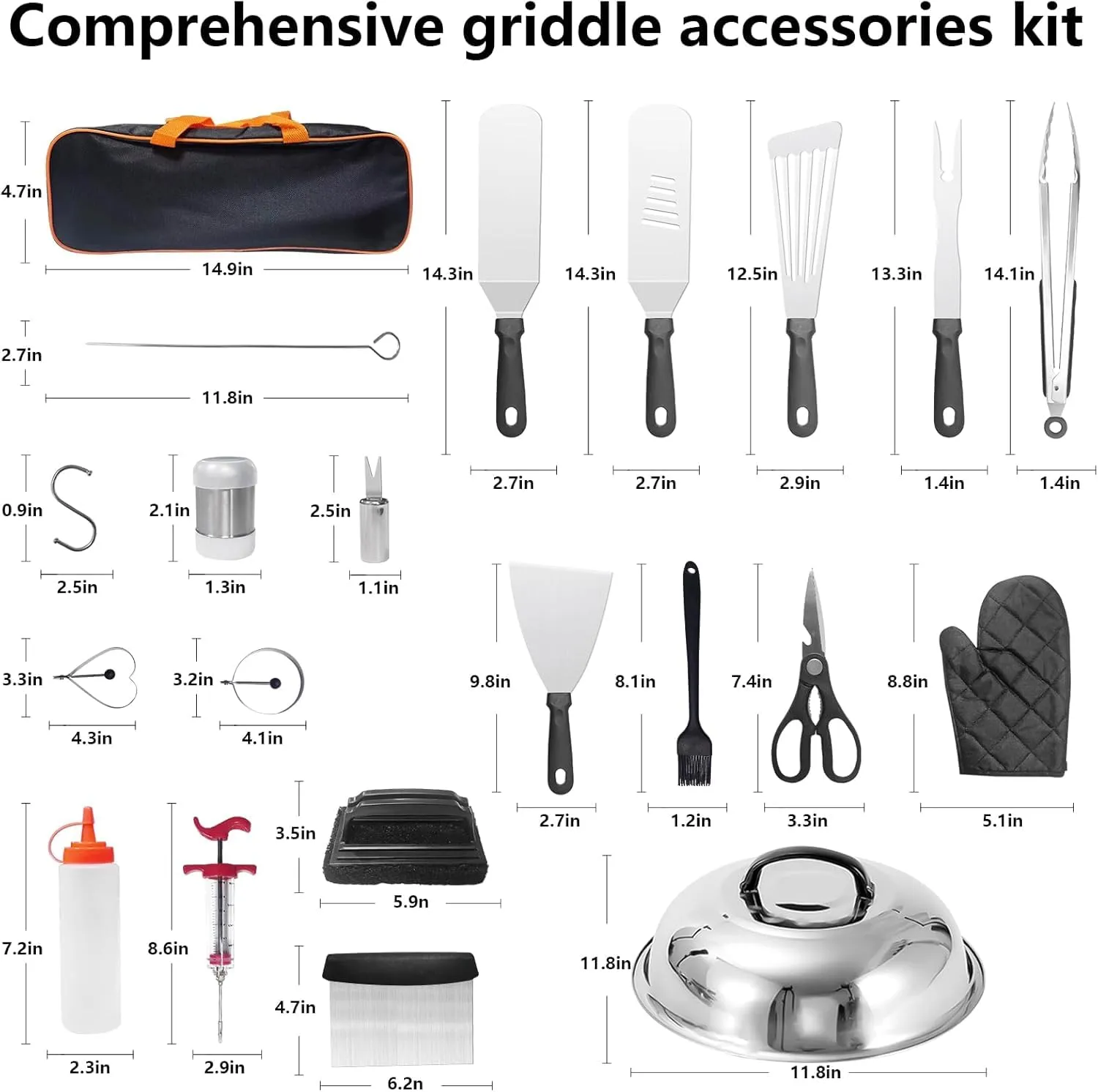 45PCS Griddle Accessories Kit, Flat Top Grill Accessories for Blackstone and Camp Chef, Griddle Spatula Set with Enlarged Spatulas, Basting Cover, Scraper, for Outdoor, Beach, Party
