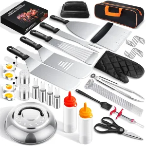 45PCS Griddle Accessories Kit, Flat Top Grill Accessories for Blackstone and Camp Chef, Griddle Spatula Set with Enlarged Spatulas, Basting Cover, Scraper, for Outdoor, Beach, Party