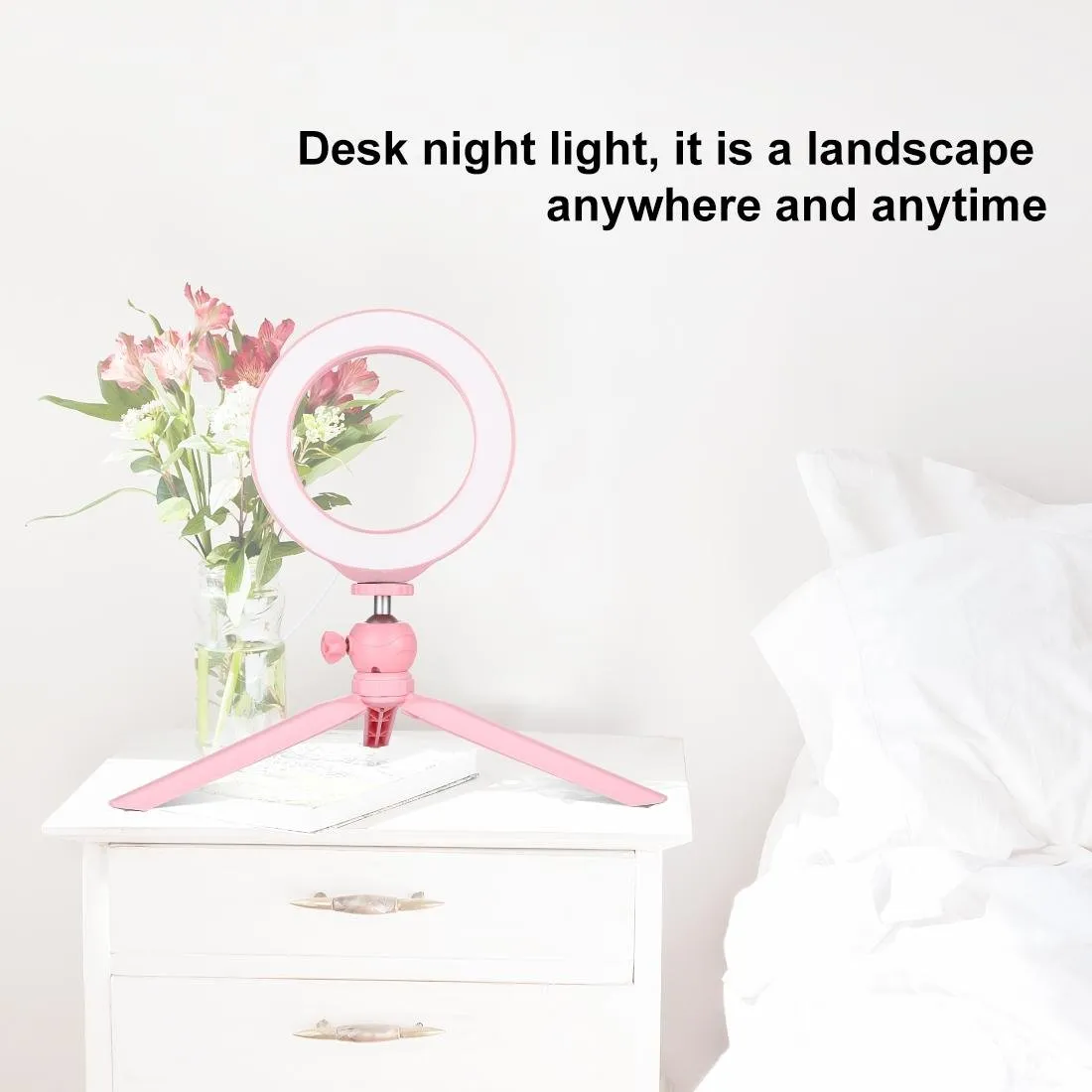 6.2" LED Ring Light with USB 3 Modes Dimmable | Cold Shoe Tripod Mount | Pink
