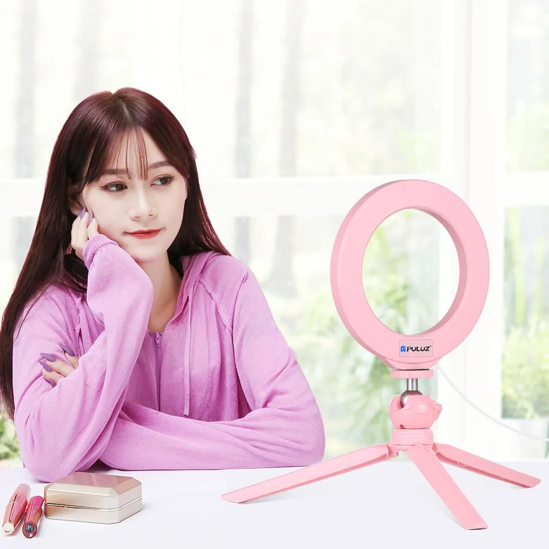 6.2" LED Ring Light with USB 3 Modes Dimmable | Cold Shoe Tripod Mount | Pink