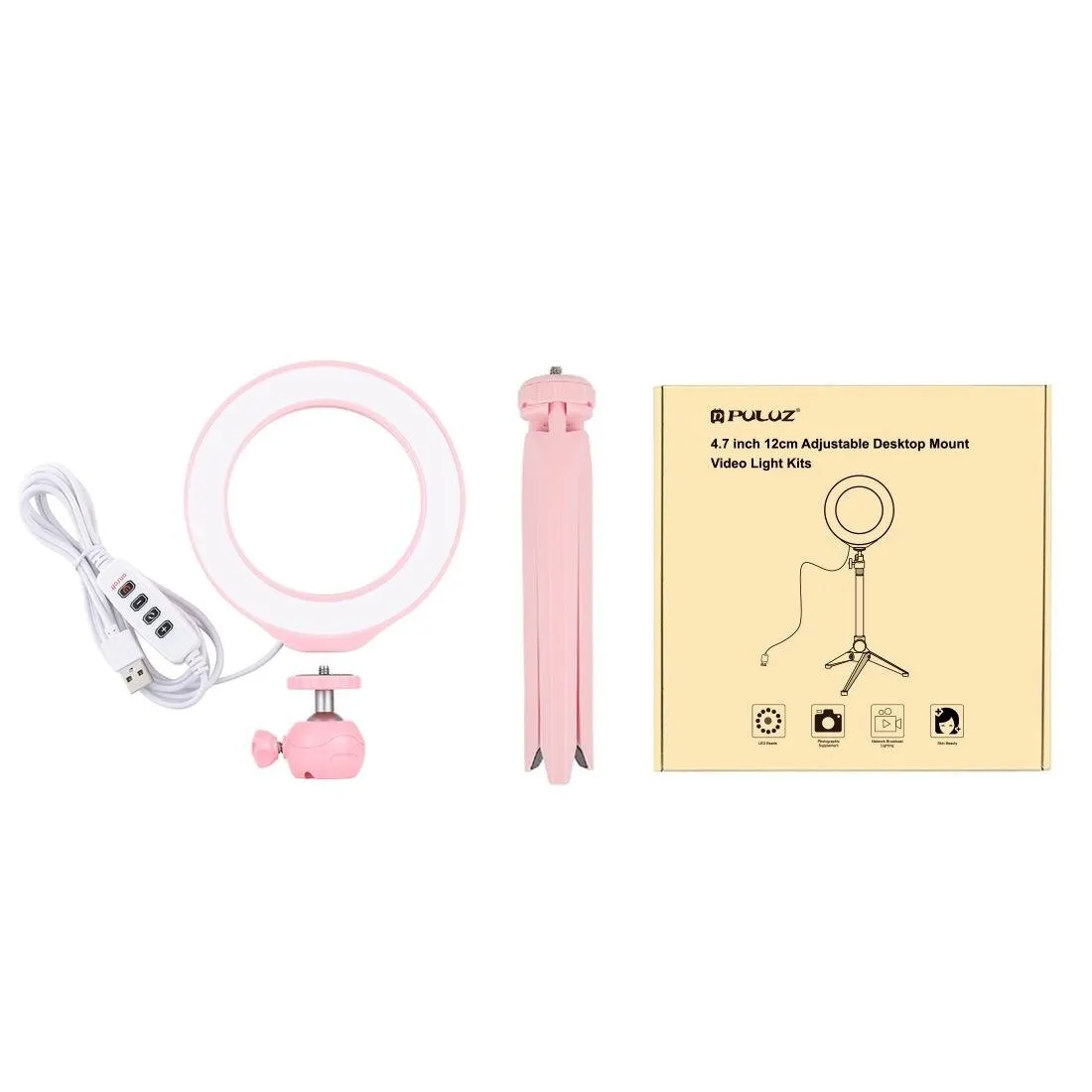6.2" LED Ring Light with USB 3 Modes Dimmable | Cold Shoe Tripod Mount | Pink