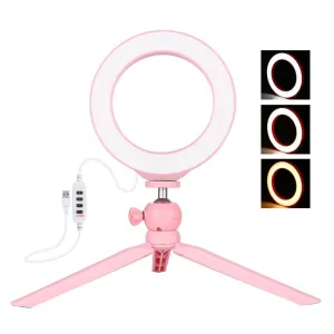 6.2" LED Ring Light with USB 3 Modes Dimmable | Cold Shoe Tripod Mount | Pink
