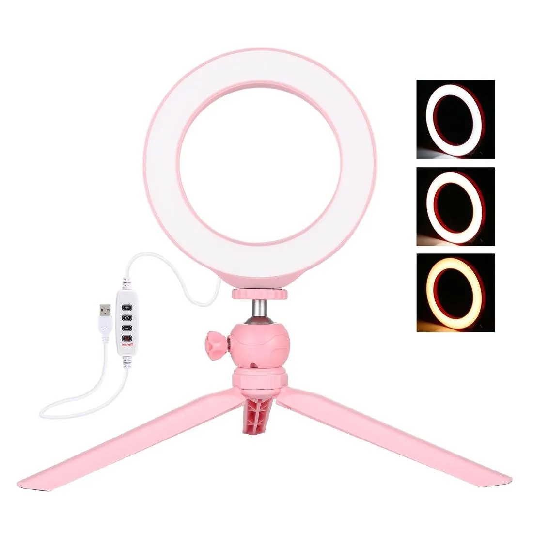 6.2" LED Ring Light with USB 3 Modes Dimmable | Cold Shoe Tripod Mount | Pink