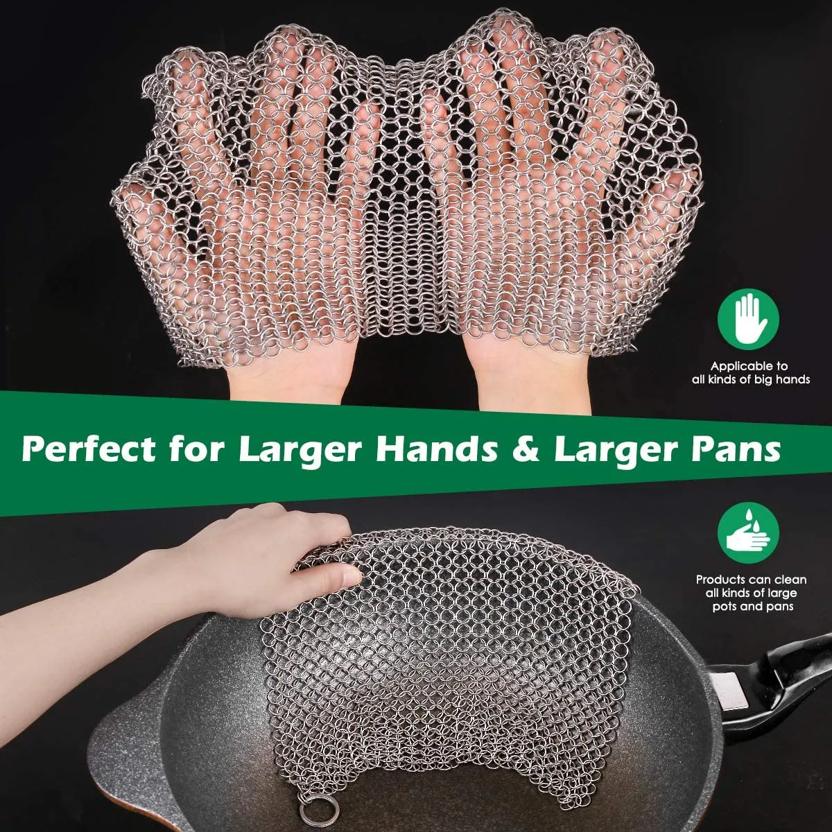 Amagabeli 10” x 10” Stainless Steel Cast Iron Cleaner Chainmail Scrubber for Cast Iron Pan