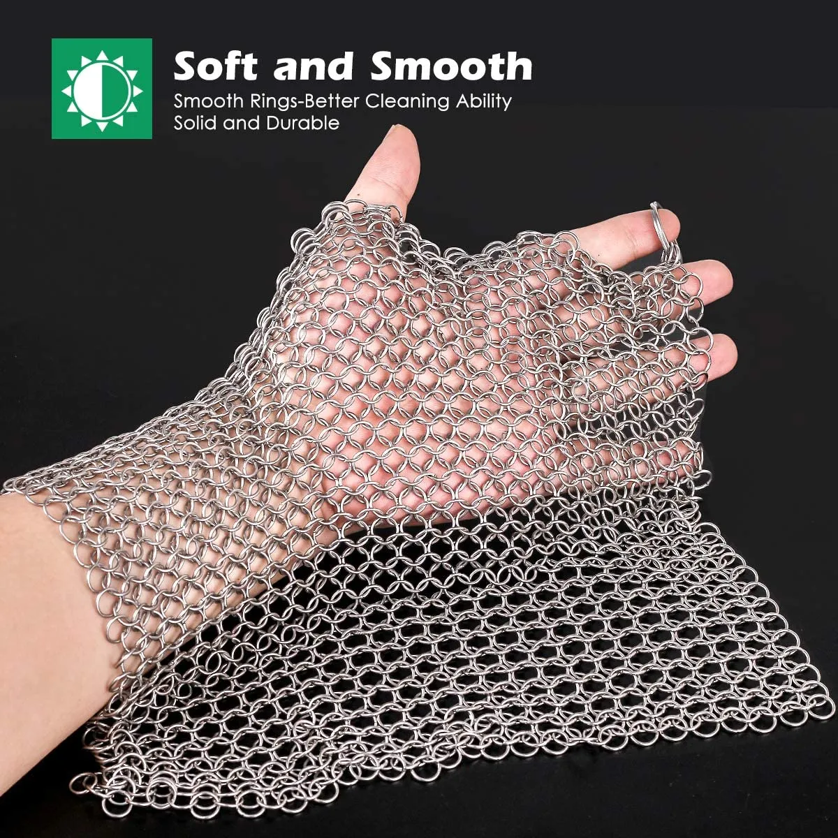 Amagabeli 10” x 10” Stainless Steel Cast Iron Cleaner Chainmail Scrubber for Cast Iron Pan
