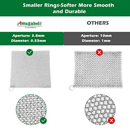 Amagabeli 10”x10” Cast Iron Cleaner Mesh Premium 316 Stainless Steel Small Rings