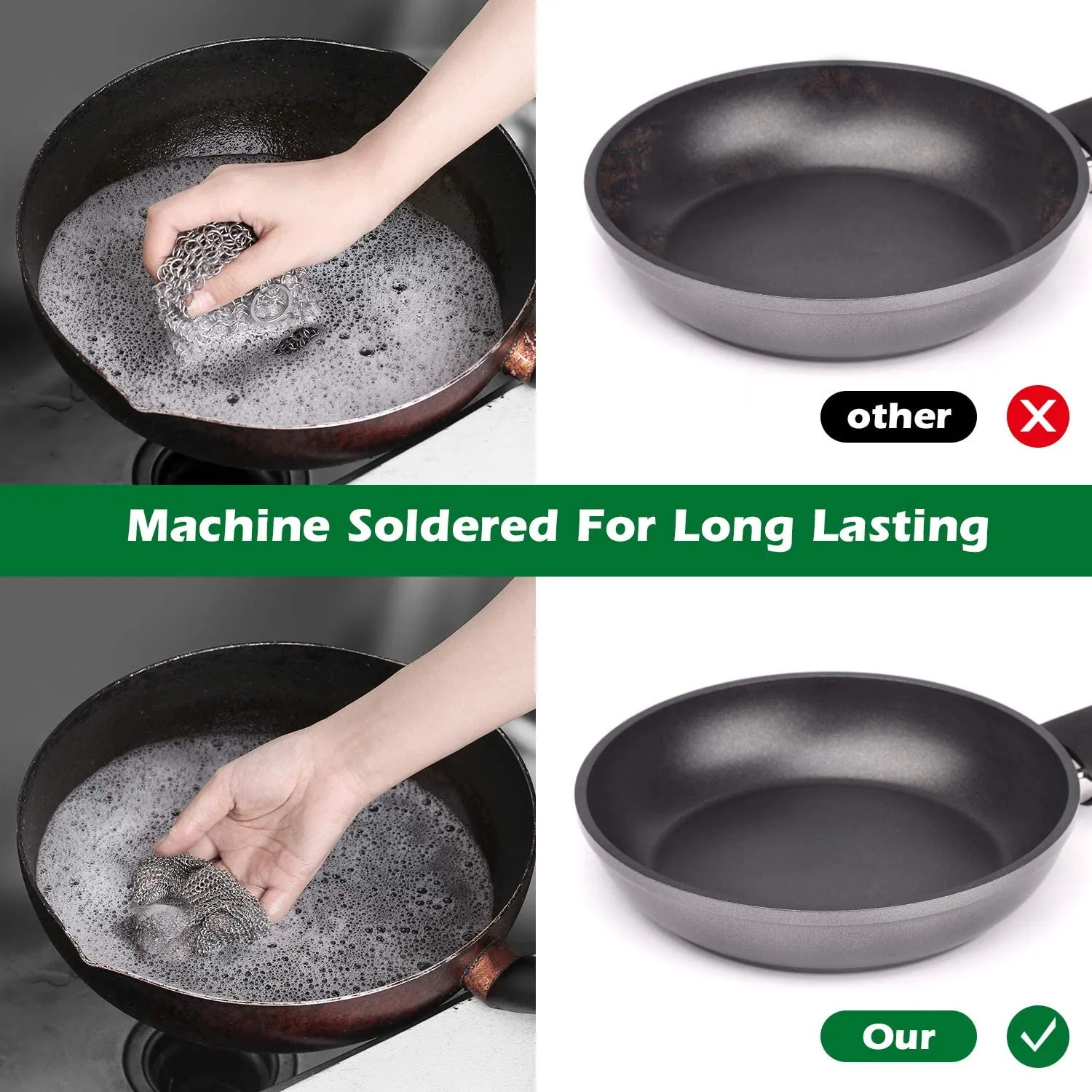 Amagabeli 7’’x7’’ Cast Iron Cleaner Premium 316 Stainless Steel Small Rings Chainmail Scrubber
