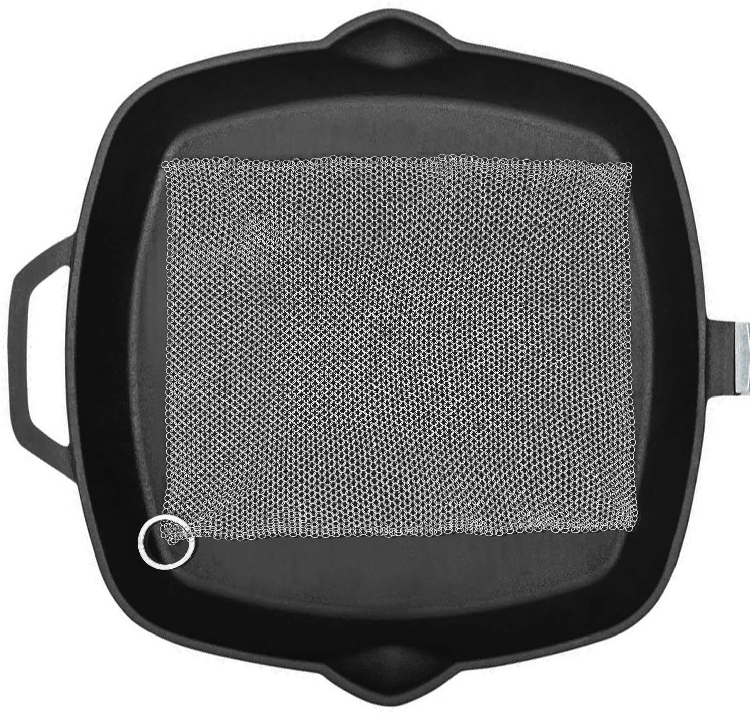 Amagabeli 7’’x7’’ Cast Iron Cleaner Premium 316 Stainless Steel Small Rings Chainmail Scrubber