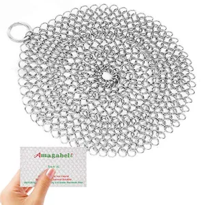 Amagabeli 7”x7” Stainless Steel Cast Iron Cleaner Chainmail Scrubber for Cast Iron Pan