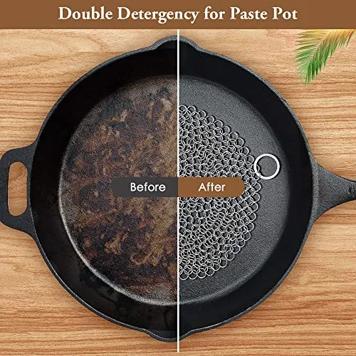 Amagabeli 7”x7” Stainless Steel Cast Iron Cleaner Chainmail Scrubber for Cast Iron Pan