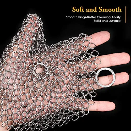 Amagabeli 7”x7” Stainless Steel Cast Iron Cleaner Chainmail Scrubber for Cast Iron Pan