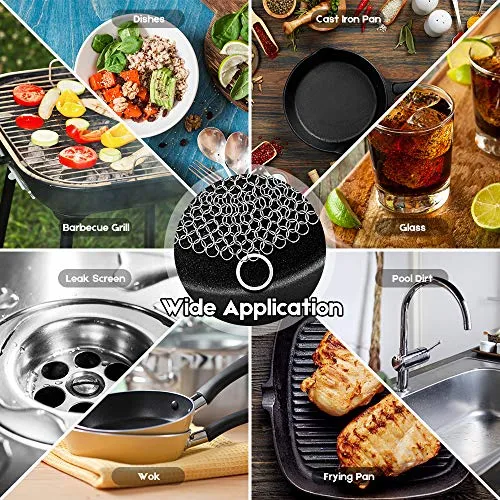 Amagabeli 7”x7” Stainless Steel Cast Iron Cleaner Chainmail Scrubber for Cast Iron Pan