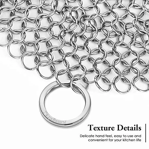 Amagabeli 7”x7” Stainless Steel Cast Iron Cleaner Chainmail Scrubber for Cast Iron Pan