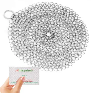 Amagabeli 8”x8” 316 Stainless Steel Cast Iron Cleaner Round Chainmail Scrubber