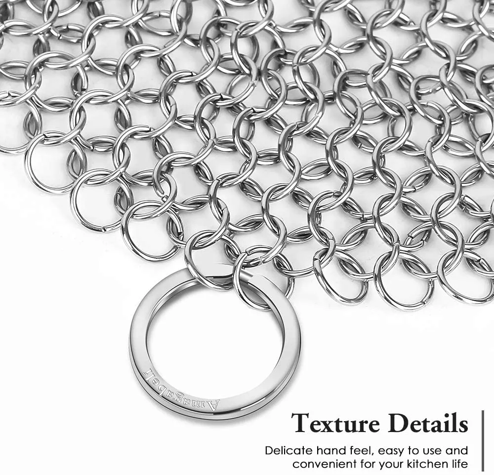 Amagabeli 8”x8” 316 Stainless Steel Cast Iron Cleaner Round Chainmail Scrubber