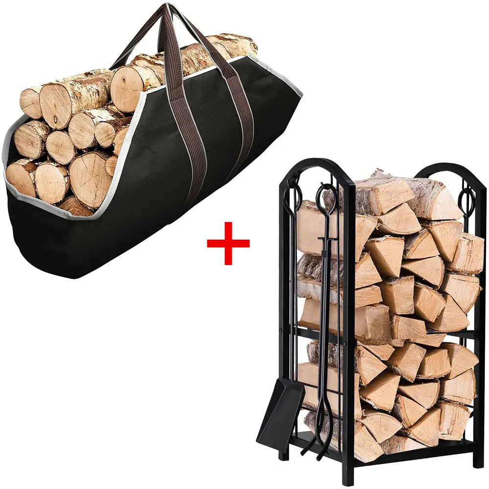 Amagabeli Large Canvas Firewood Carrier Log Tote Firewood Rack with 4 Tools