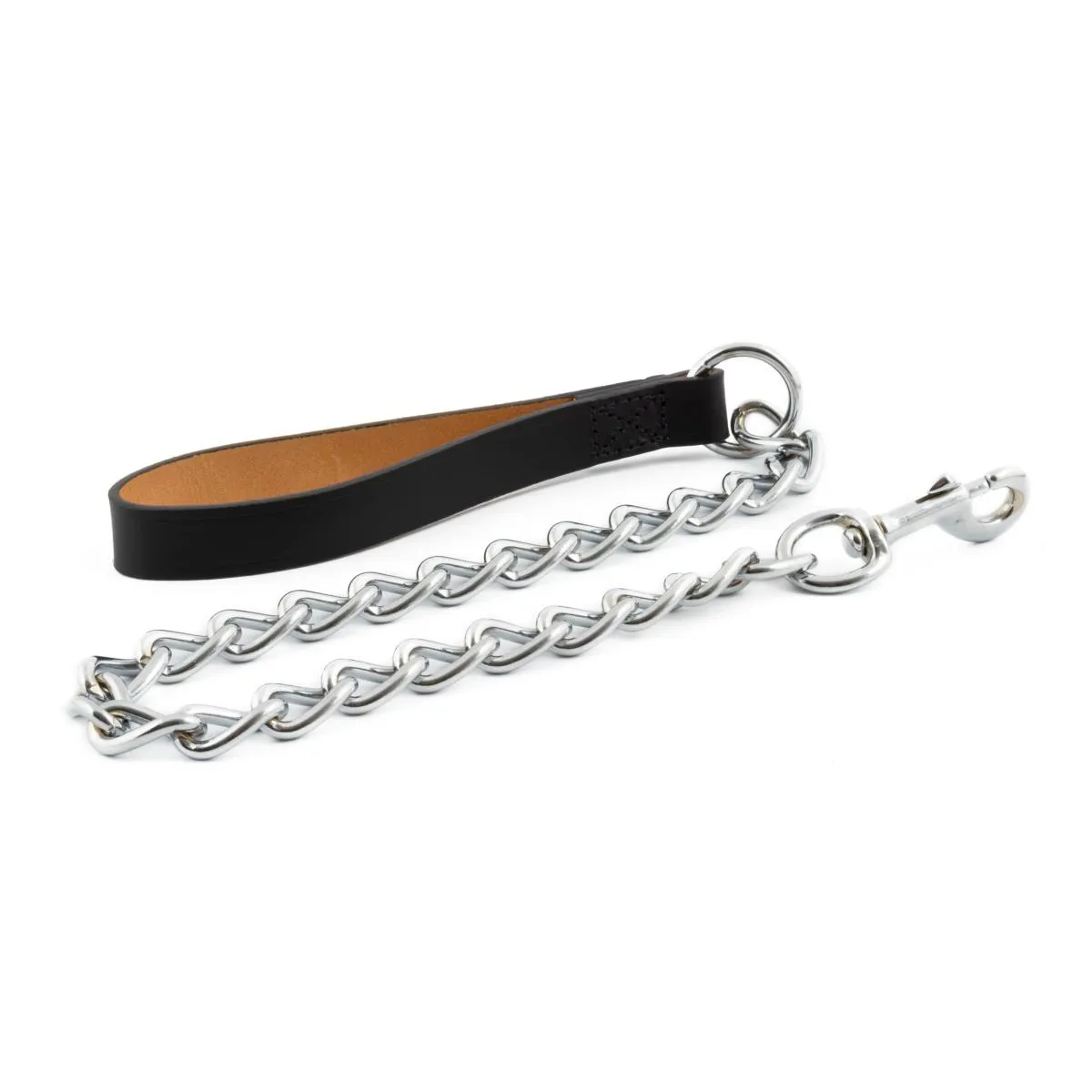 Ancol Leather Handle Chain Dog Lead - Heavy